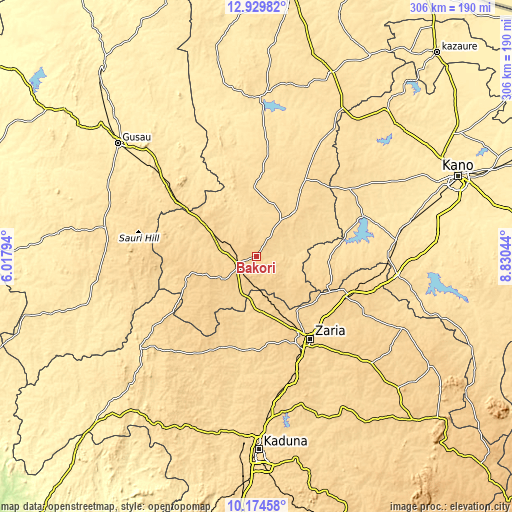 Topographic map of Bakori
