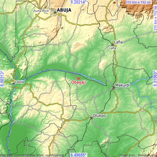 Topographic map of Obagaji