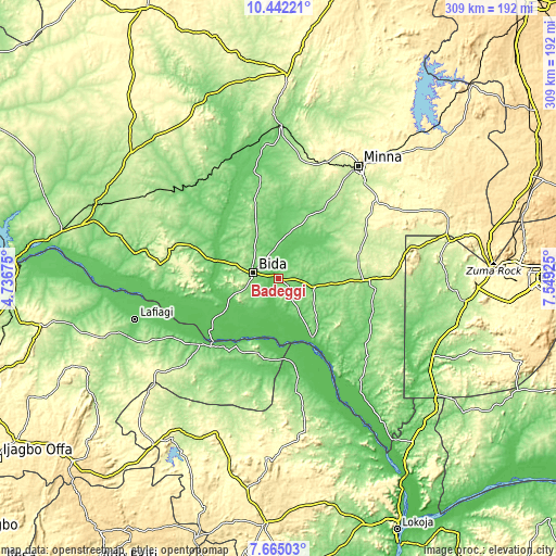Topographic map of Badeggi