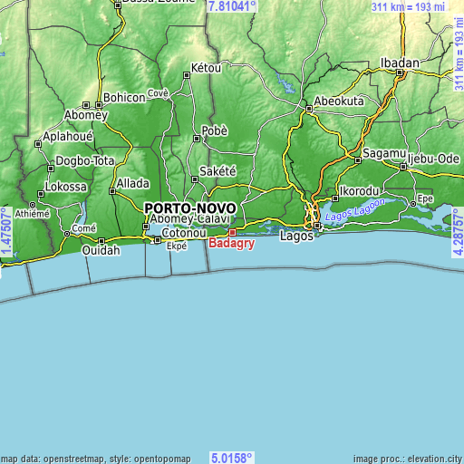 Topographic map of Badagry