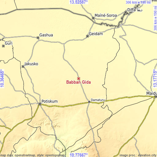 Topographic map of Babban Gida