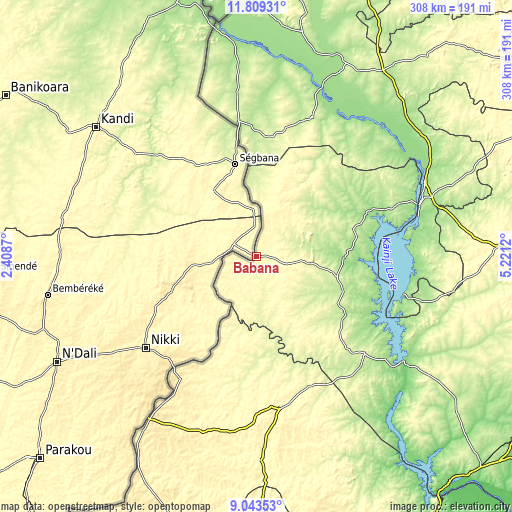 Topographic map of Babana