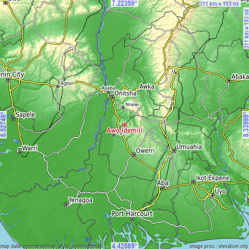 Topographic map of Awo-Idemili