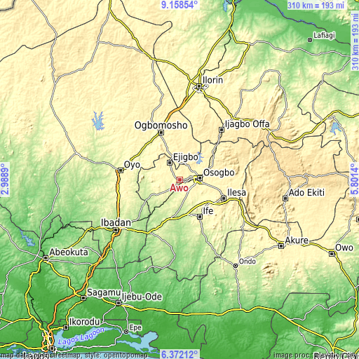 Topographic map of Awo