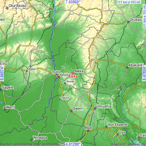 Topographic map of Awka