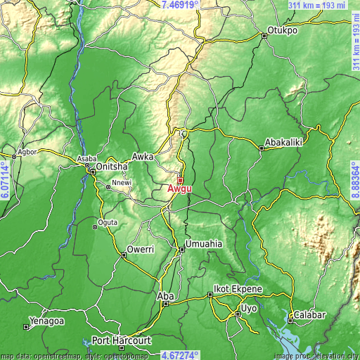 Topographic map of Awgu