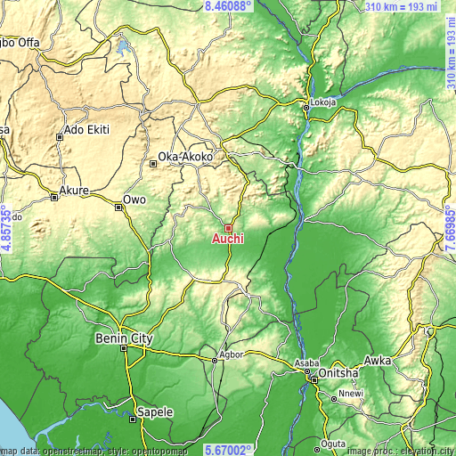 Topographic map of Auchi