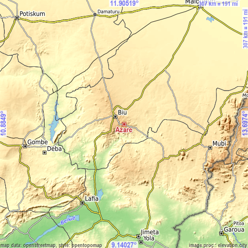 Topographic map of Azare