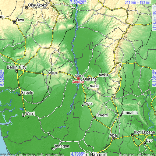 Topographic map of Asaba