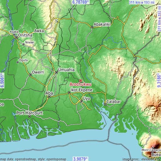 Topographic map of Arochukwu