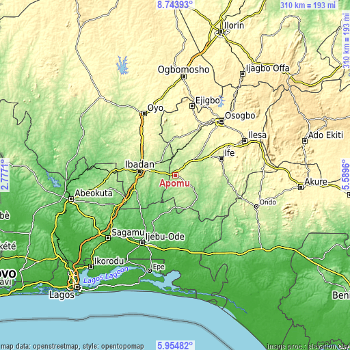 Topographic map of Apomu