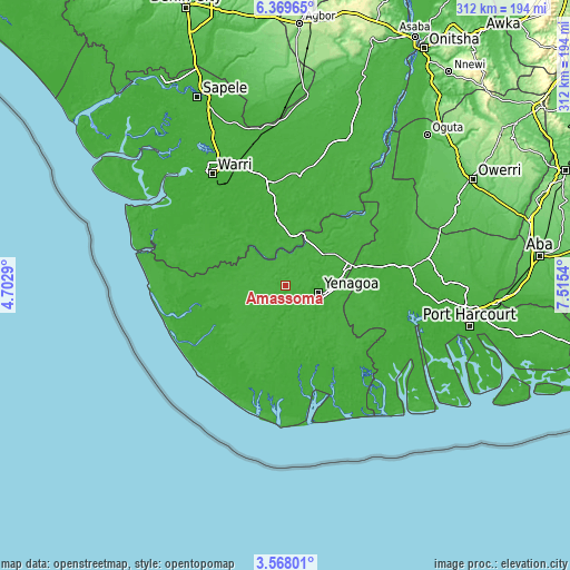 Topographic map of Amassoma