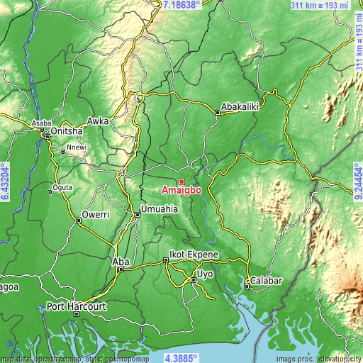 Topographic map of Amaigbo