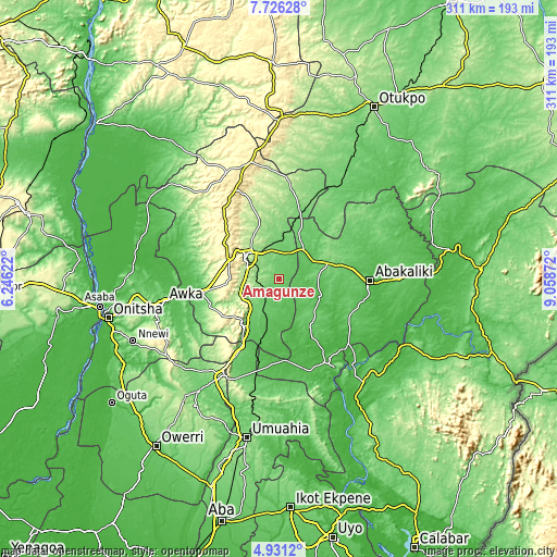 Topographic map of Amagunze