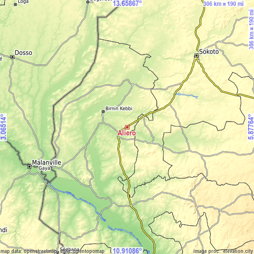 Topographic map of Aliero