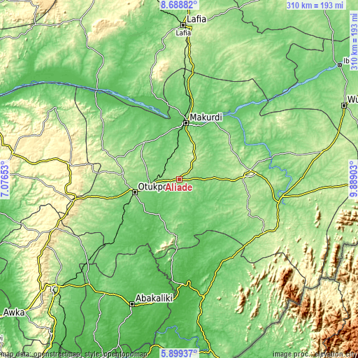 Topographic map of Aliade