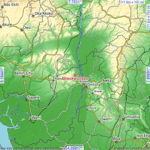 Topographic map of Akwukwu-Igbo