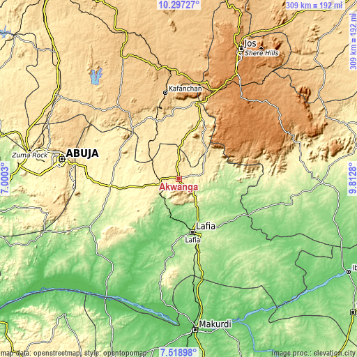 Topographic map of Akwanga