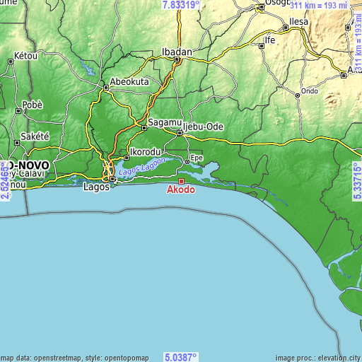 Topographic map of Akodo