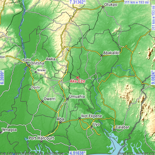 Topographic map of Ake-Eze
