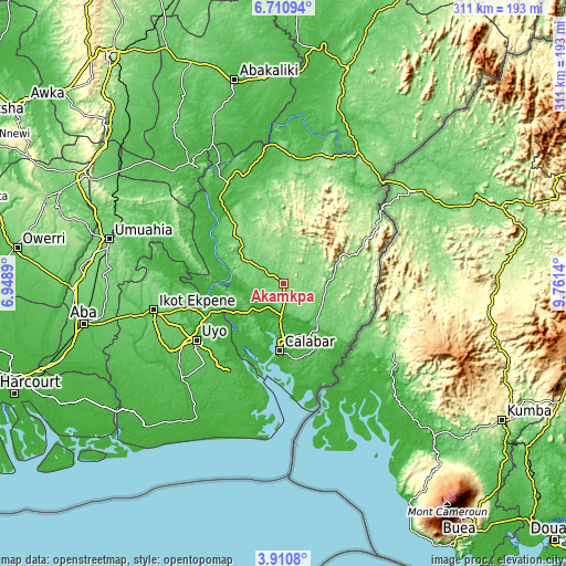 Topographic map of Akamkpa