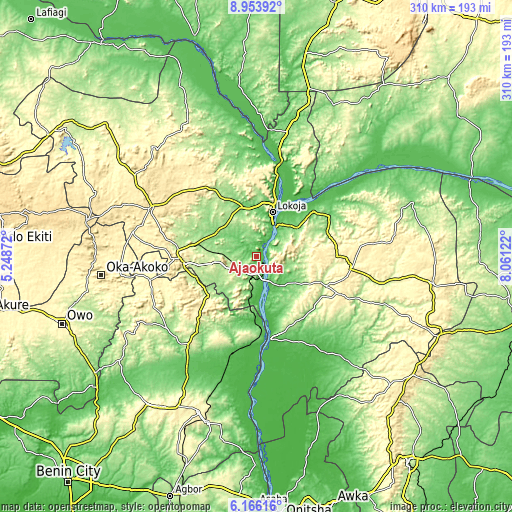 Topographic map of Ajaokuta