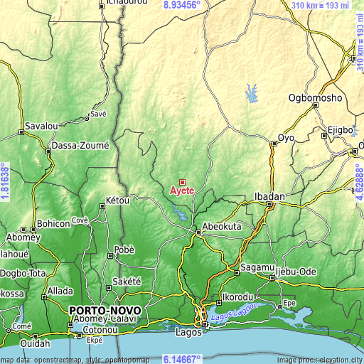Topographic map of Ayete