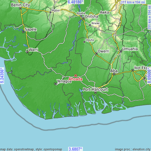 Topographic map of Ahoada