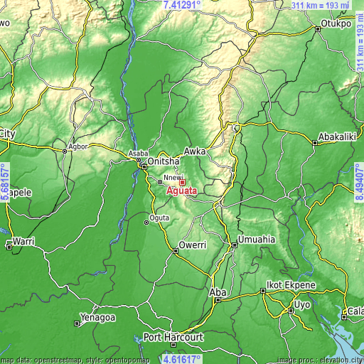 Topographic map of Aguata