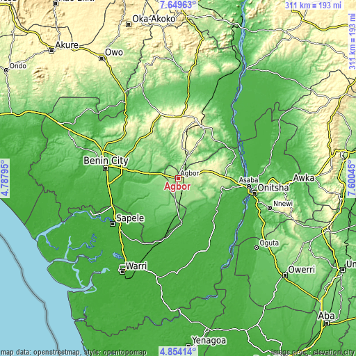 Topographic map of Agbor