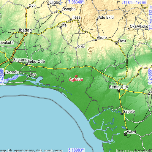 Topographic map of Agbabu