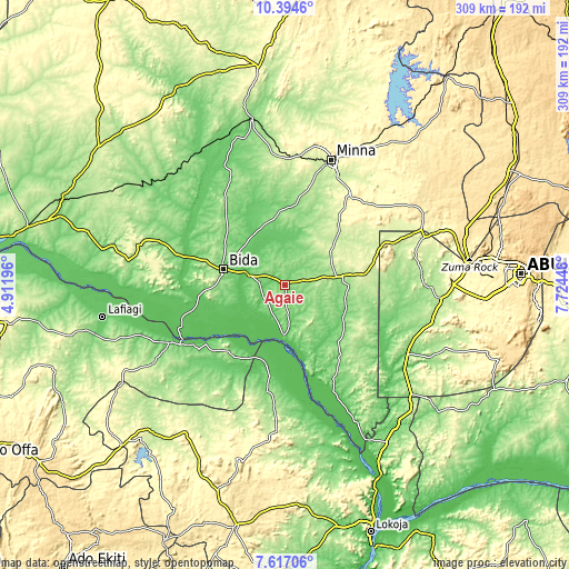 Topographic map of Agaie