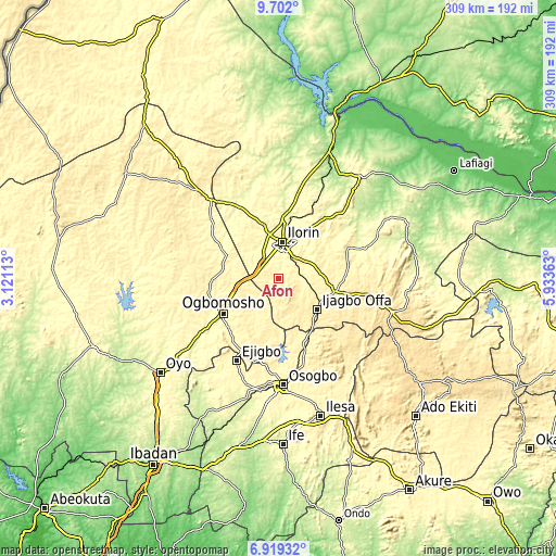 Topographic map of Afon