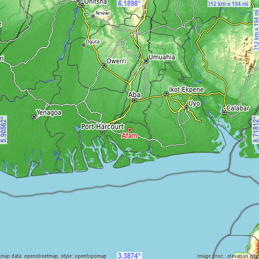 Topographic map of Afam