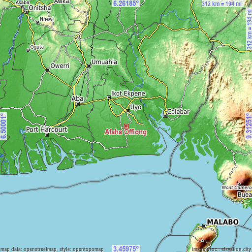 Topographic map of Afaha Offiong