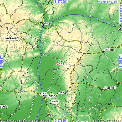 Topographic map of Adoru
