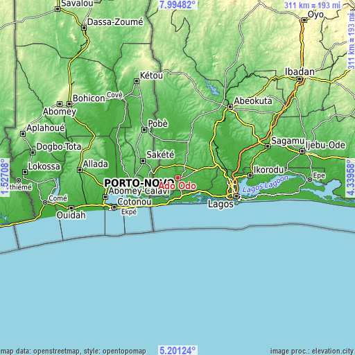 Topographic map of Ado Odo