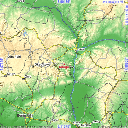 Topographic map of Adogo