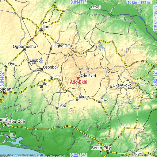 Topographic map of Ado-Ekiti