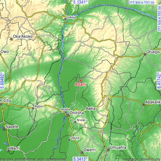 Topographic map of Adani