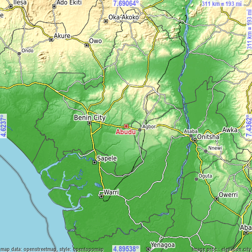 Topographic map of Abudu