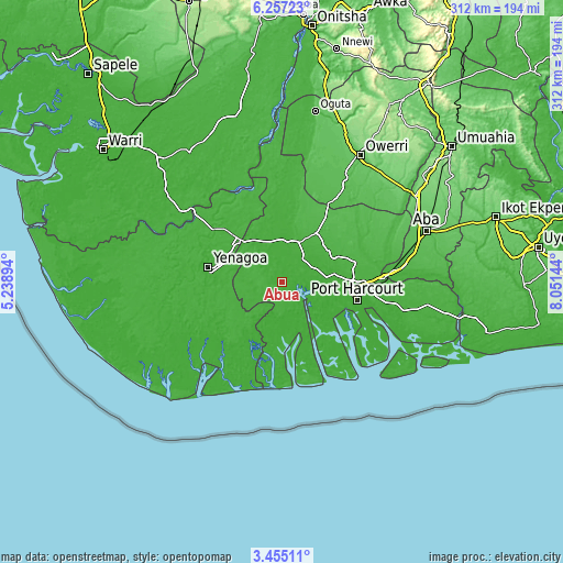 Topographic map of Abua