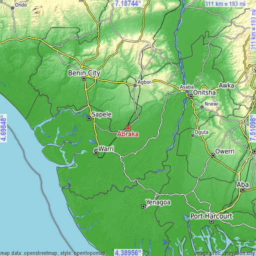 Topographic map of Abraka