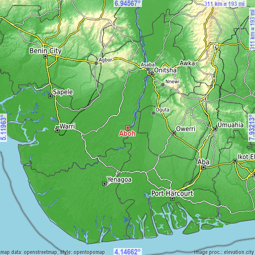 Topographic map of Aboh