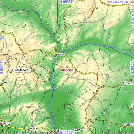 Topographic map of Abocho