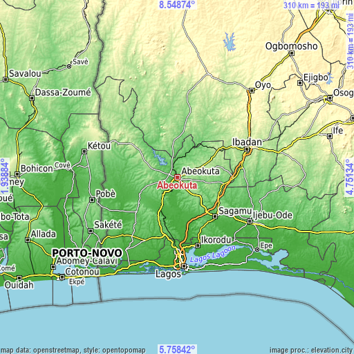 Topographic map of Abeokuta