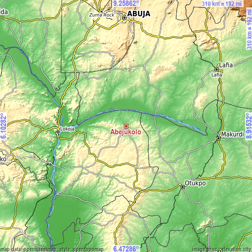 Topographic map of Abejukolo