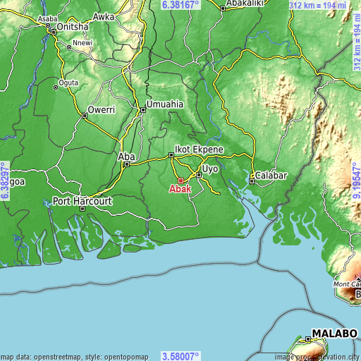 Topographic map of Abak