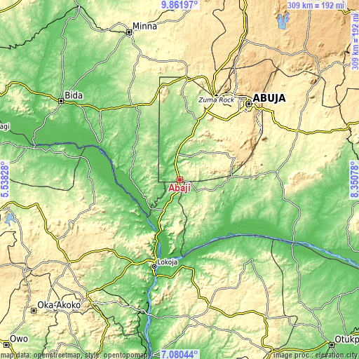 Topographic map of Abaji