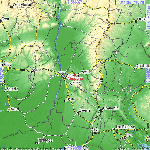 Topographic map of Abagana